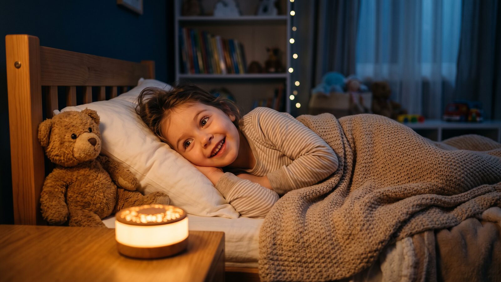 Kind hört im Bett eine Geschichte, in der es selbst die Hauptrolle spielt